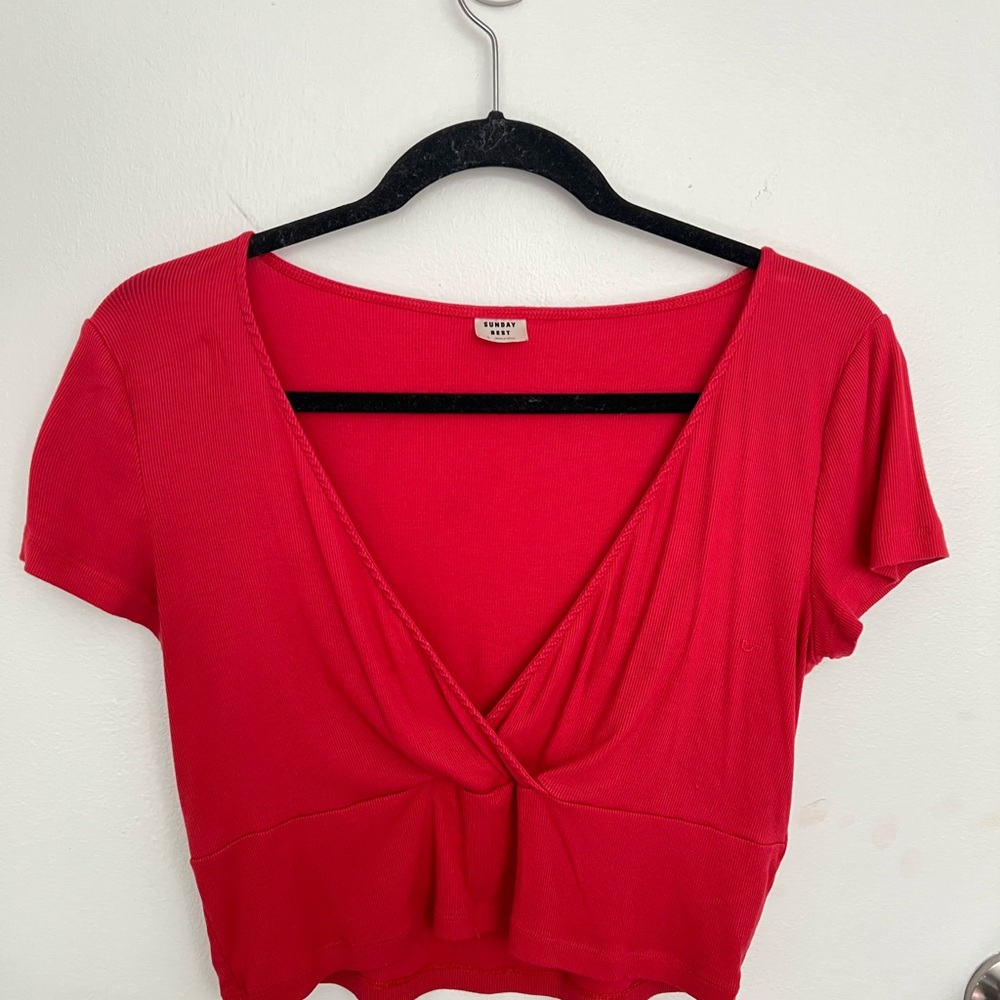 Aritzia Red V-Neck Blouse